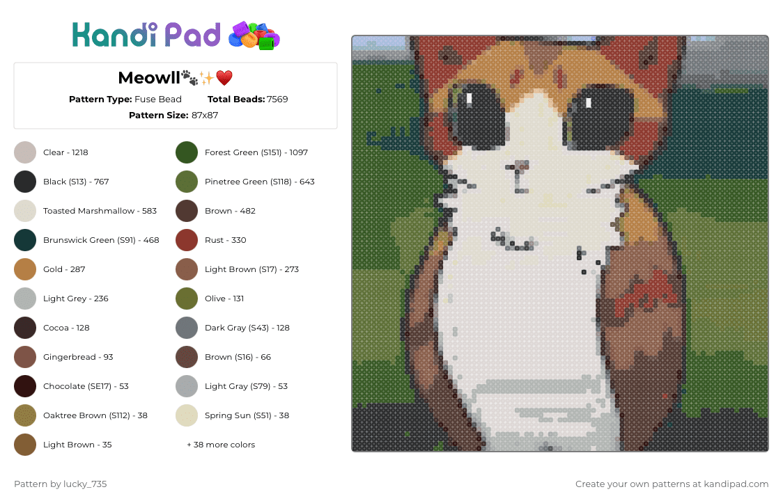 Meowll🐾✨♥️ - Fuse Bead Pattern by deleted_user_615314 on Kandi Pad - brown,tan,gold,beige