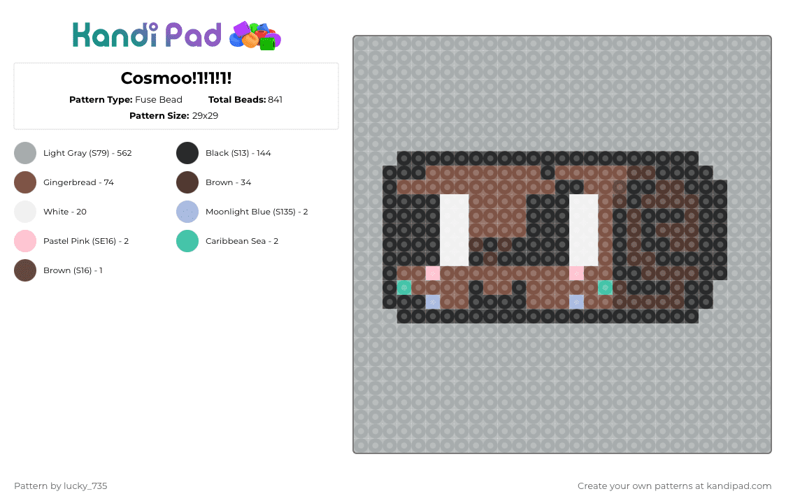 Cosmoo!1!1!1! - Fuse Bead Pattern by deleted_user_615314 on Kandi Pad - gray