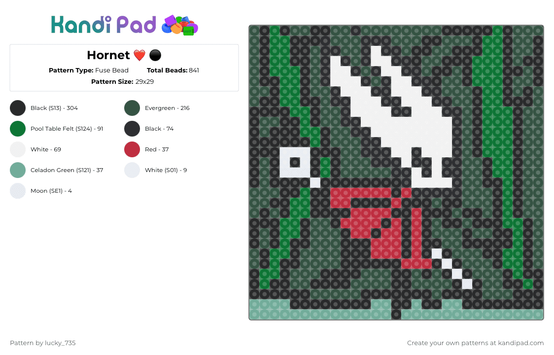 Hornet ❤️ ⚫️ - Fuse Bead Pattern by deleted_user_615314 on Kandi Pad - green,gray