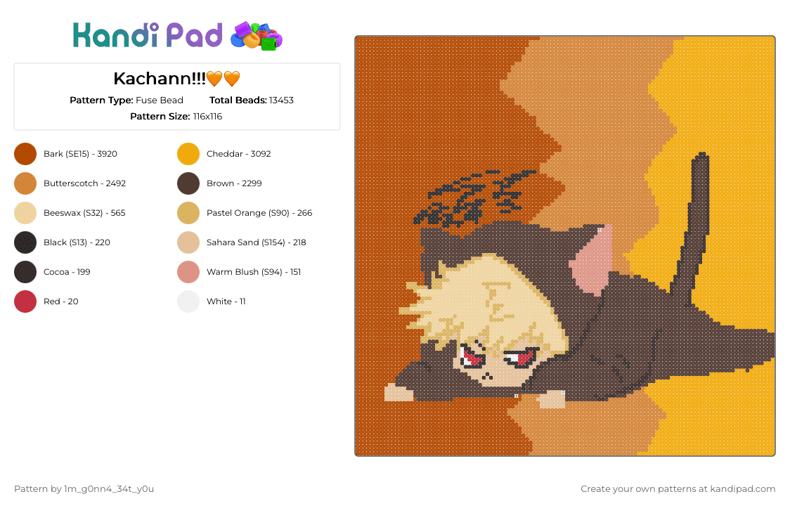 Kachann!!!🧡🧡 - Fuse Bead Pattern by deleted_user_615314 on Kandi Pad - orange,red