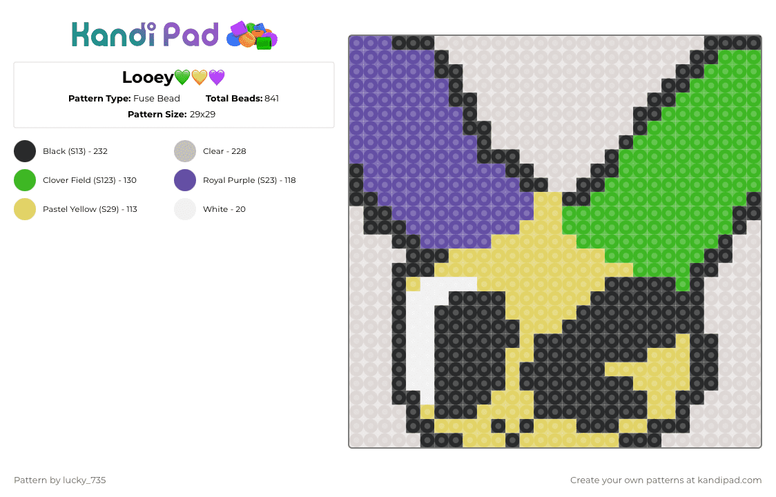 Looey💚💛💜 - Fuse Bead Pattern by deleted_user_615314 on Kandi Pad - beige
