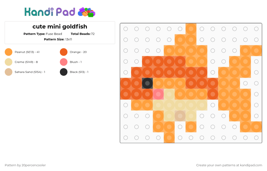 cute mini goldfish - Fuse Bead Pattern by 20percencooler on Kandi Pad - orange