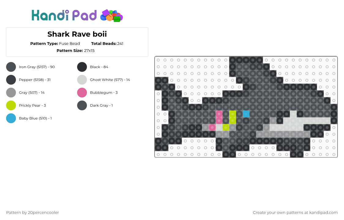 Shark Rave boii Fuse Bead Pattern - Kandi Pad | Kandi Patterns, Fuse ...