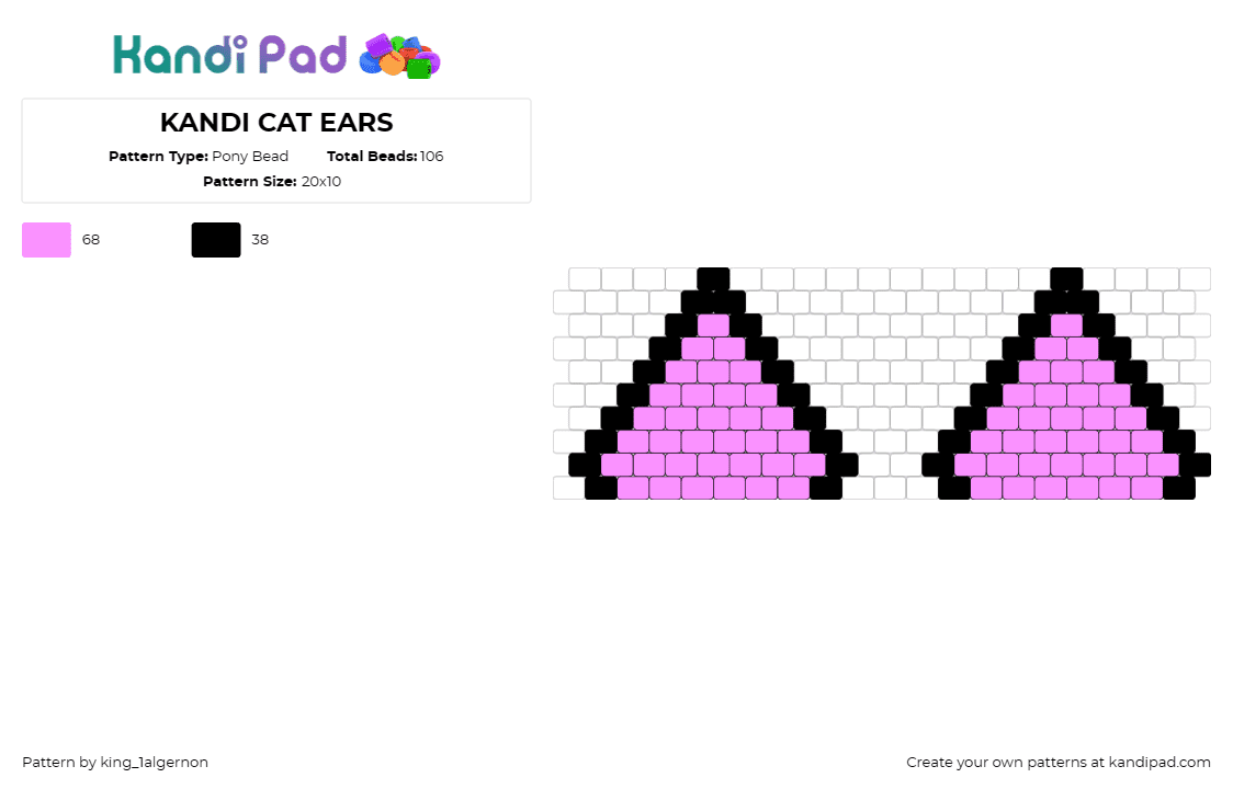 KANDI CAT EARS - Pony Bead Pattern by king_1algernon on Kandi Pad - ears,cat,clothing,pink