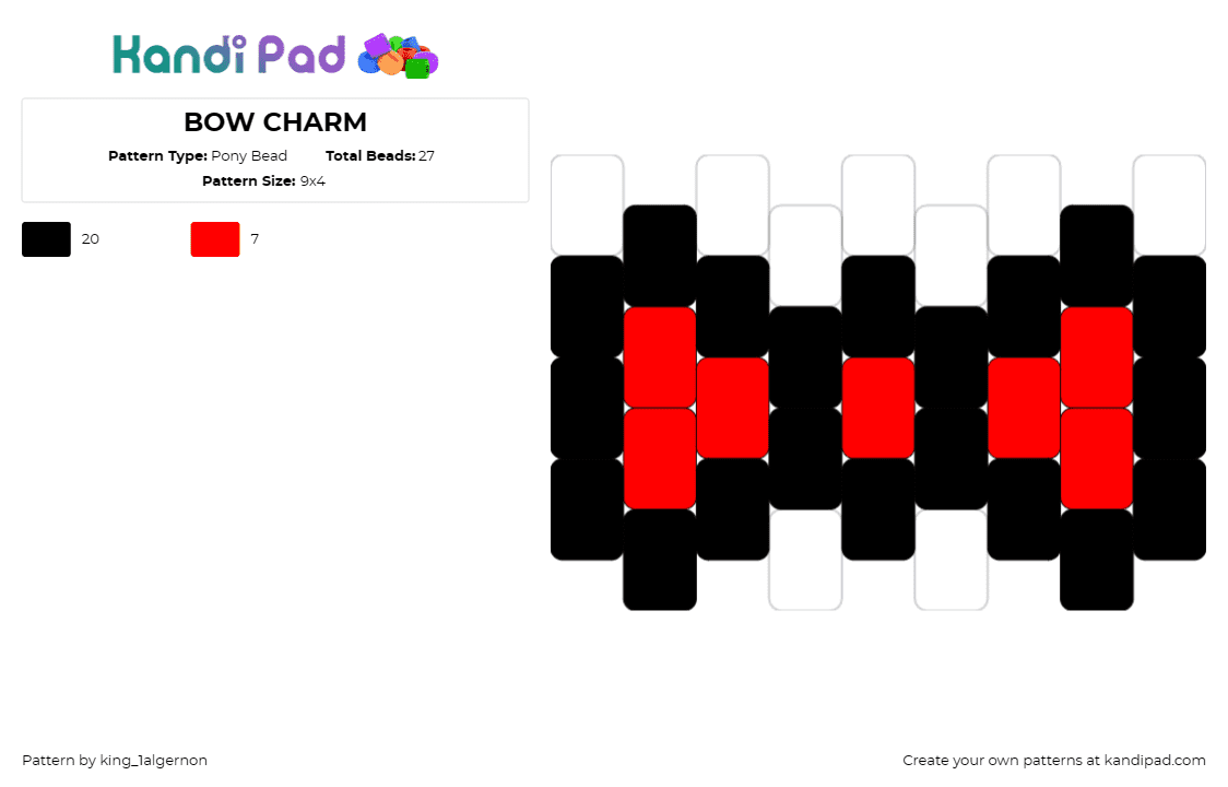 BOW CHARM - Pony Bead Pattern by king_1algernon on Kandi Pad - bow,clothing,simple,red,black