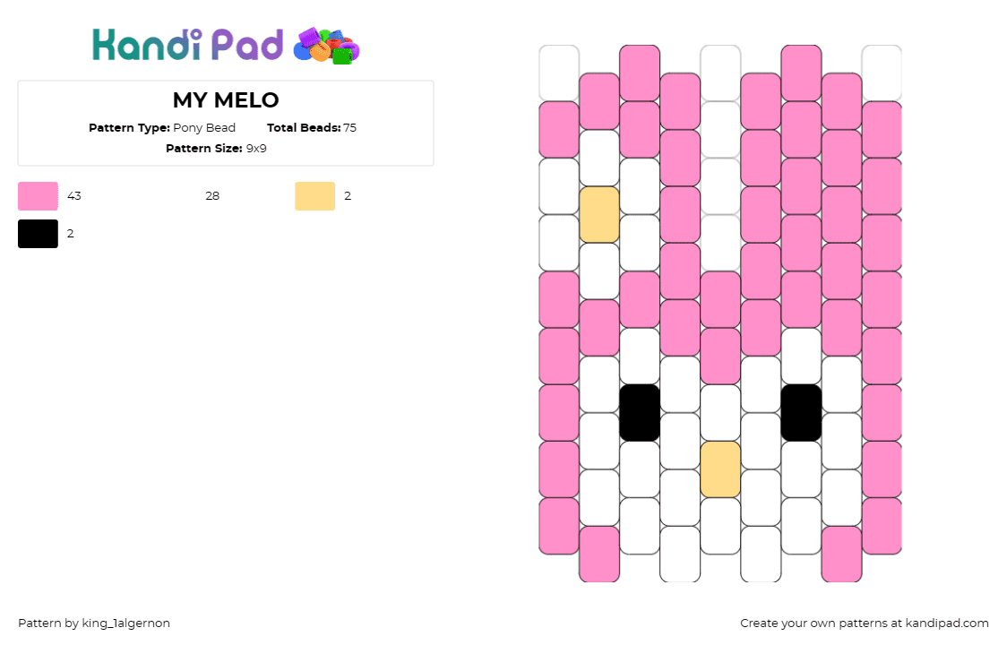 MY MELO - Pony Bead Pattern by king_1algernon on Kandi Pad - my melody,sanrio,kawaii,character,cute,flower,pink,white