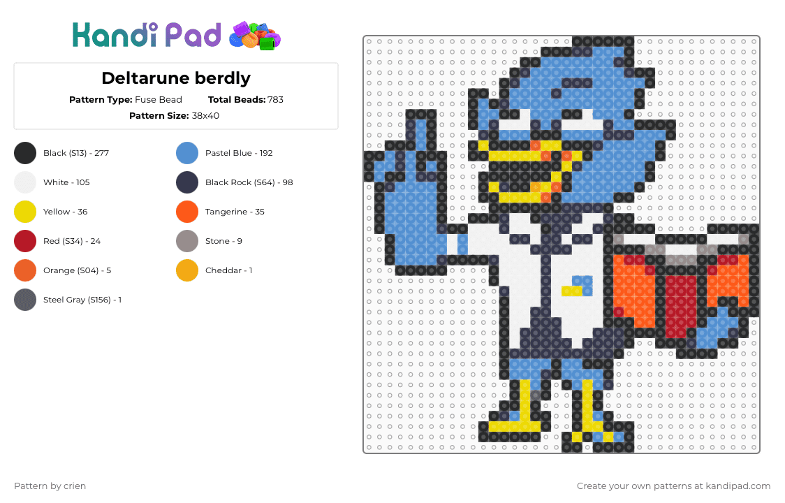 Deltarune berdly - Fuse Bead Pattern by crien on Kandi Pad - purple,light blue