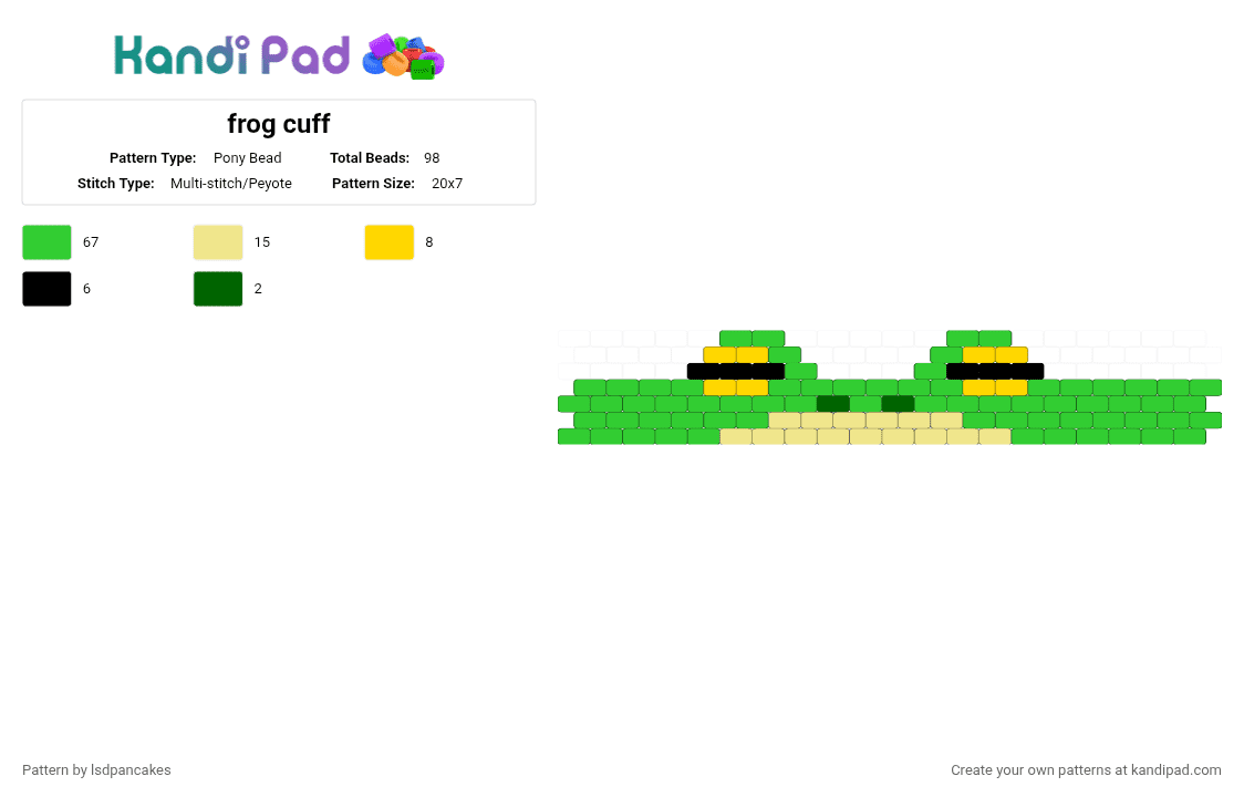 frog cuff - Pony Bead Pattern by lsdpancakes on Kandi Pad - green