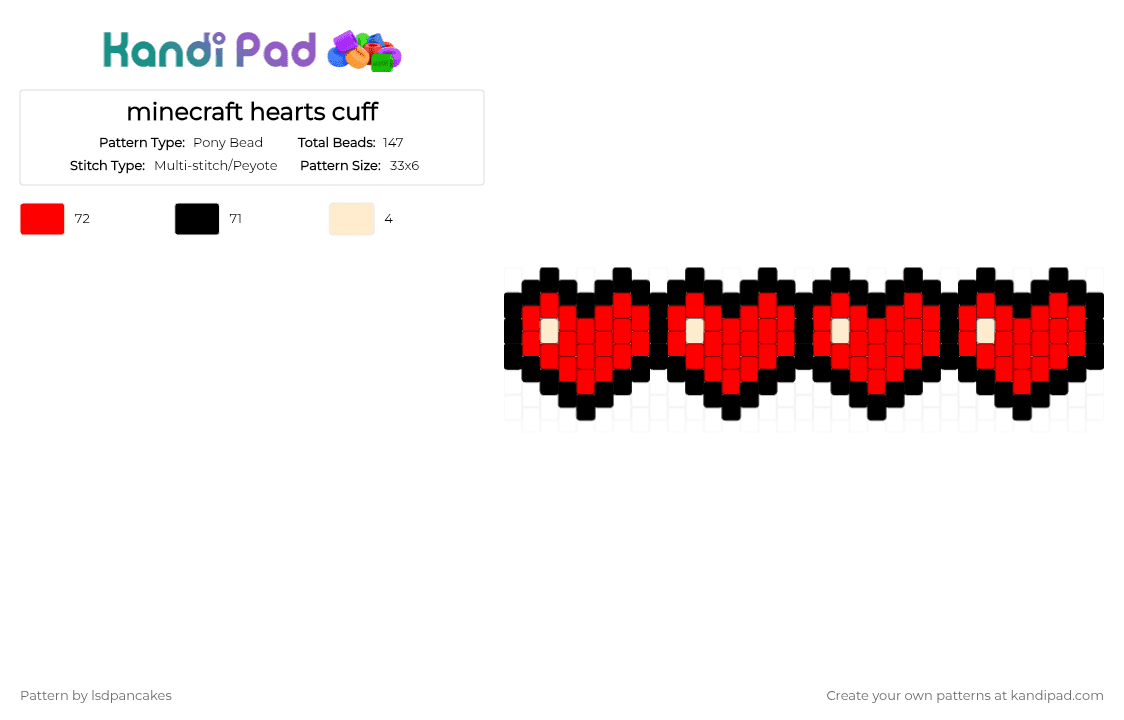 minecraft hearts cuff - Pony Bead Pattern by lsdpancakes on Kandi Pad - red