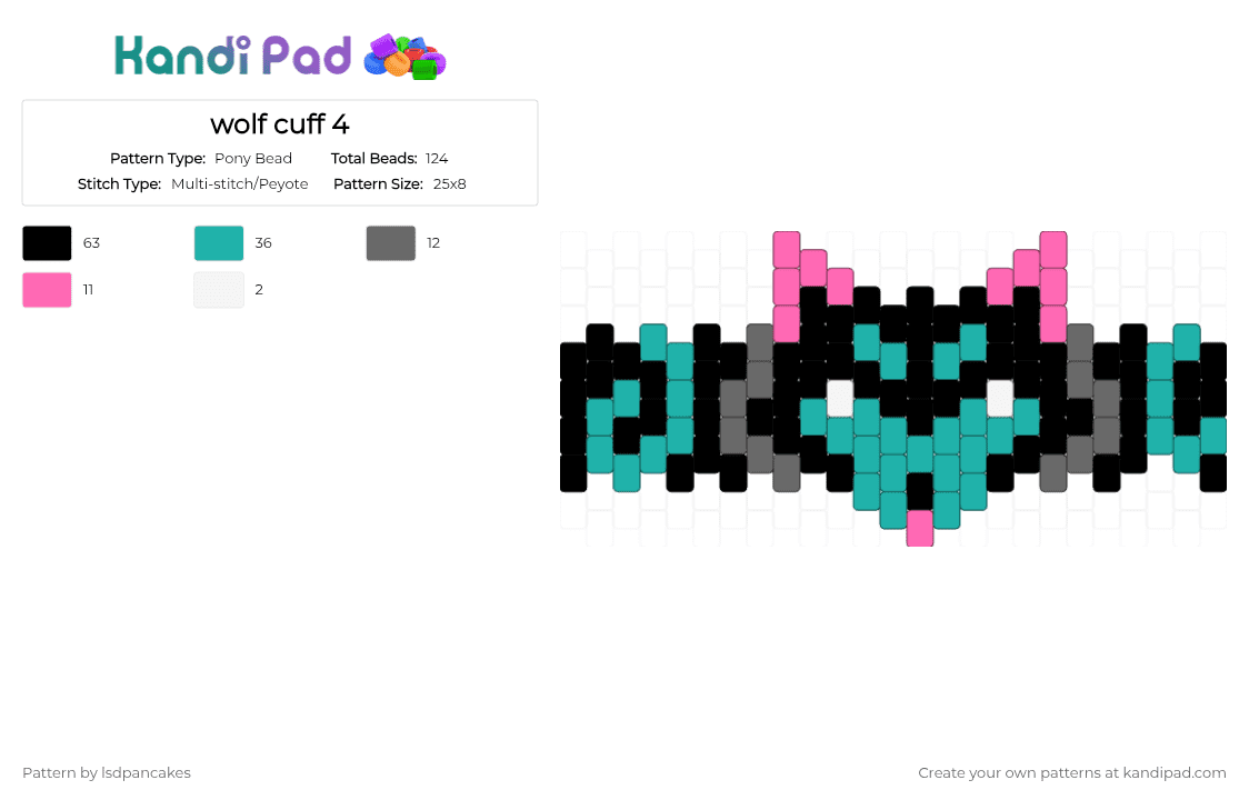 wolf cuff 4 - Pony Bead Pattern by lsdpancakes on Kandi Pad - black,teal