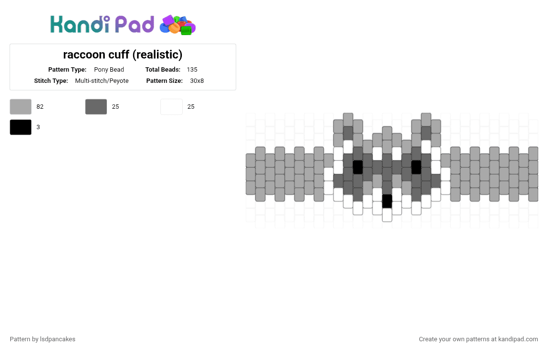 raccoon cuff (realistic) - Pony Bead Pattern by lsdpancakes on Kandi Pad - beige