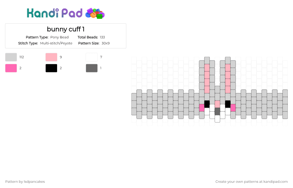 bunny cuff 1 - Pony Bead Pattern by lsdpancakes on Kandi Pad - white,pink