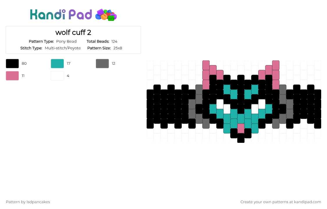 wolf cuff 2 - Pony Bead Pattern by lsdpancakes on Kandi Pad - black,teal