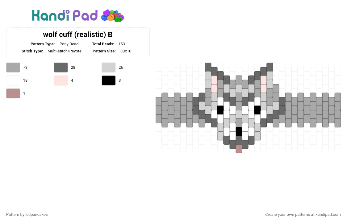 wolf cuff (realistic) B - Pony Bead Pattern by lsdpancakes on Kandi Pad - beige, gray