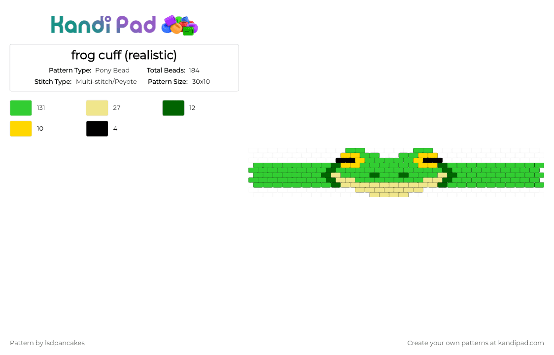 frog cuff (realistic) - Pony Bead Pattern by lsdpancakes on Kandi Pad - green
