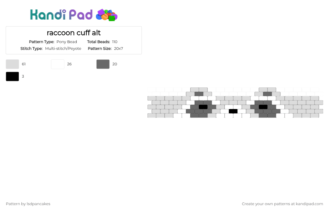 raccoon cuff alt - Pony Bead Pattern by lsdpancakes on Kandi Pad - white