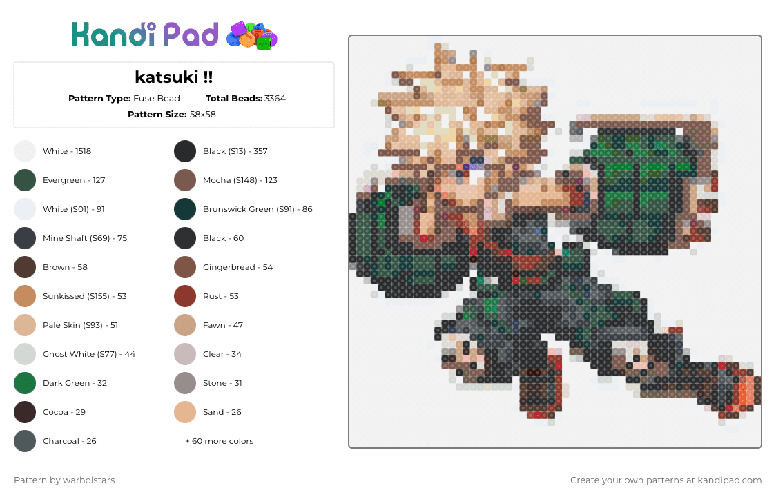 katsuki !! - Fuse Bead Pattern by warholstars on Kandi Pad - white,tan,beige,gray,colorful