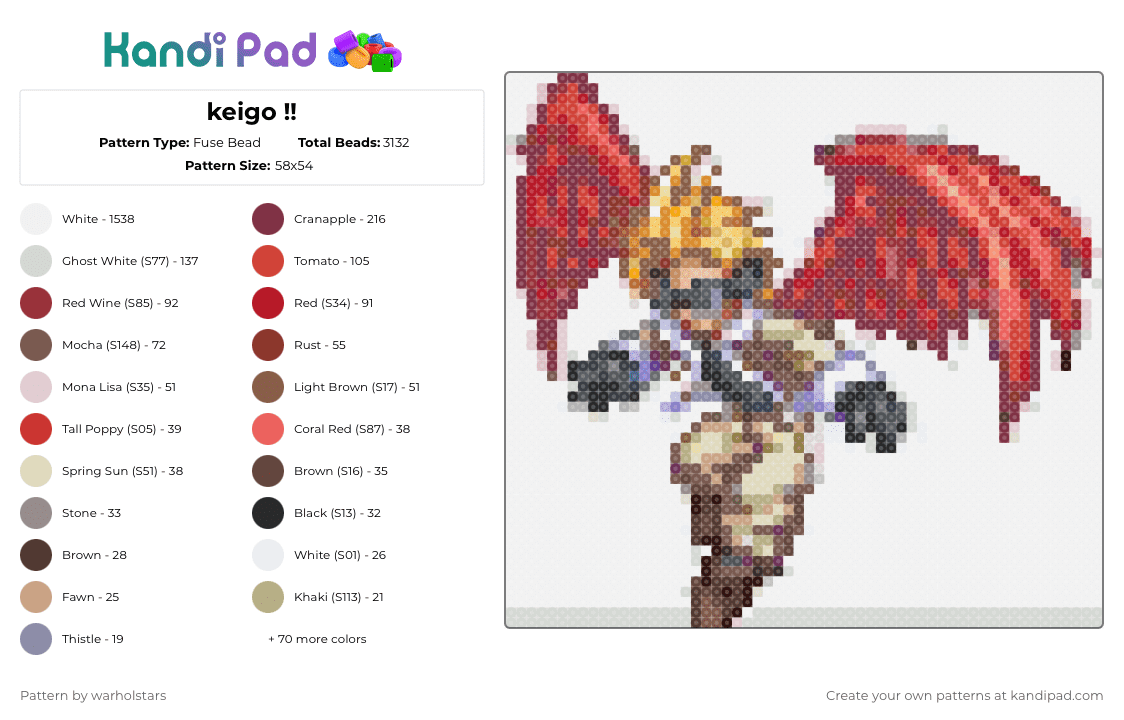 keigo !! - Fuse Bead Pattern by warholstars on Kandi Pad - white,brown,red,tan,colorful