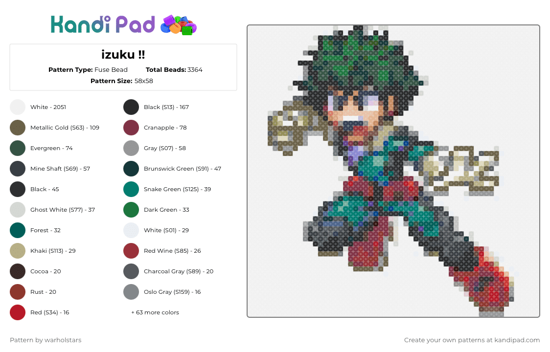 izuku !! - Fuse Bead Pattern by warholstars on Kandi Pad - 