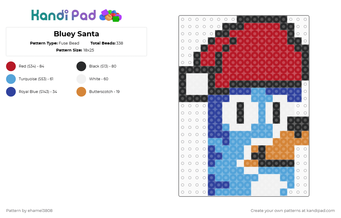 Bluey Santa - Fuse Bead Pattern by ehamel3808 on Kandi Pad - red,light blue