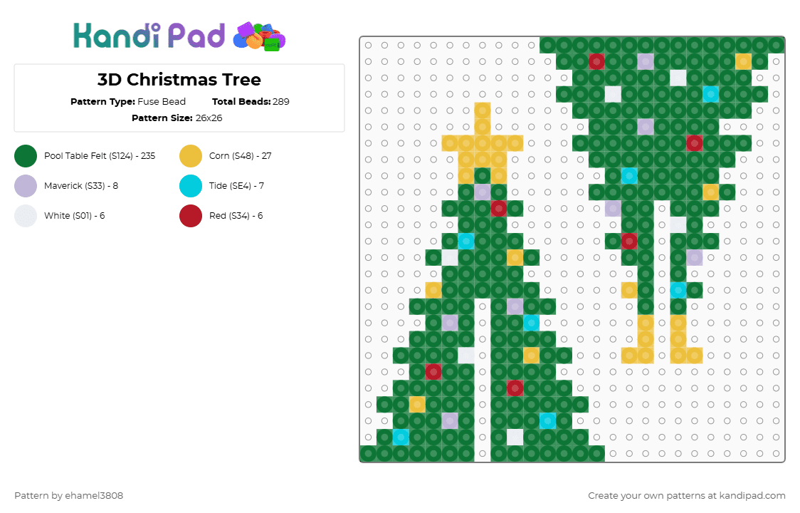 3D Christmas Tree - Fuse Bead Pattern by ehamel3808 on Kandi Pad - green