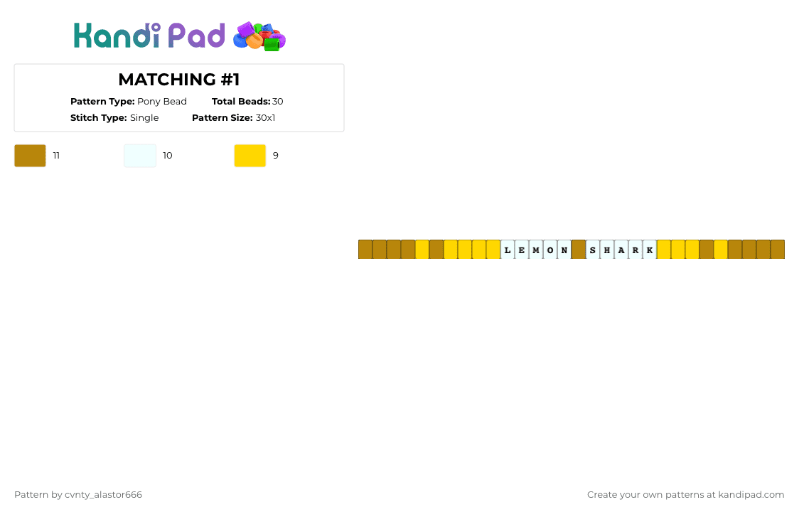 MATCHING #1 - Pony Bead Pattern by cvnty_alastor666 on Kandi Pad - gold,yellow