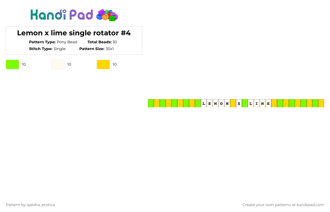 Lemon x lime single rotator #4 - Pony Bead Pattern by cvnty_alastor666 on Kandi Pad - green,yellow