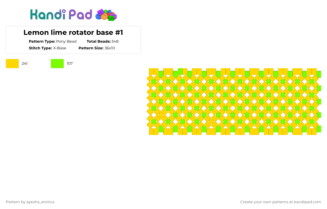 Lemon lime rotator base #1 - Pony Bead Pattern by cvnty_alastor666 on Kandi Pad - yellow,green