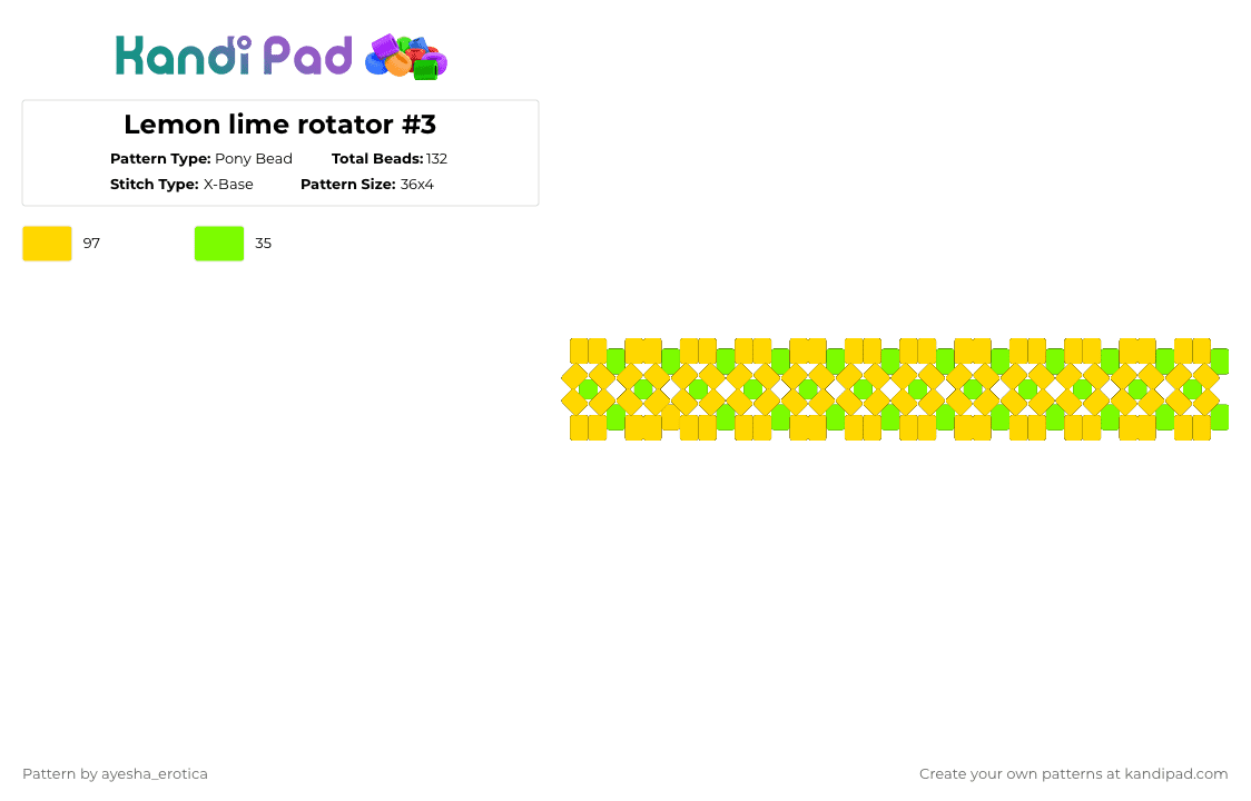 Lemon lime rotator #3 - Pony Bead Pattern by cvnty_alastor666 on Kandi Pad - green,yellow