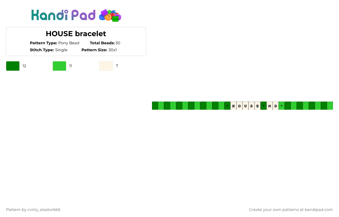 HOUSE bracelet - Pony Bead Pattern by cvnty_alastor666 on Kandi Pad - green