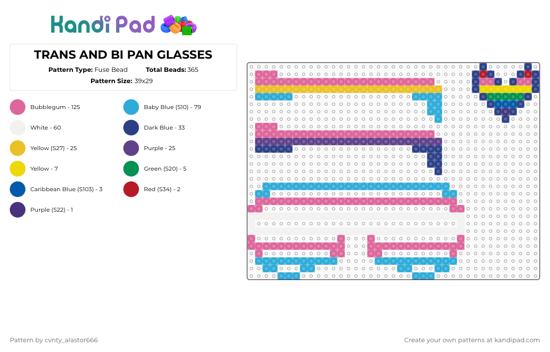 TRANS AND BI PAN GLASSES - Fuse Bead Pattern by cvnty_alastor666 on Kandi Pad - light blue, pink