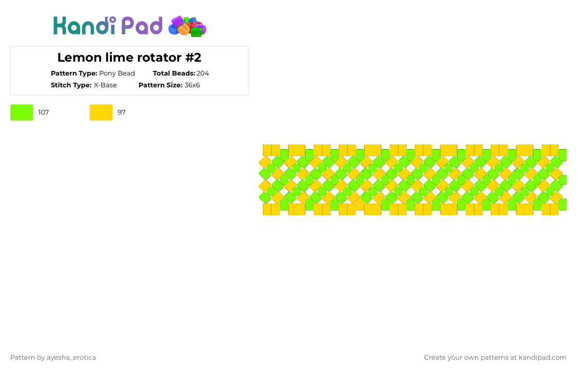 Lemon lime rotator #2 - Pony Bead Pattern by cvnty_alastor666 on Kandi Pad - yellow,green