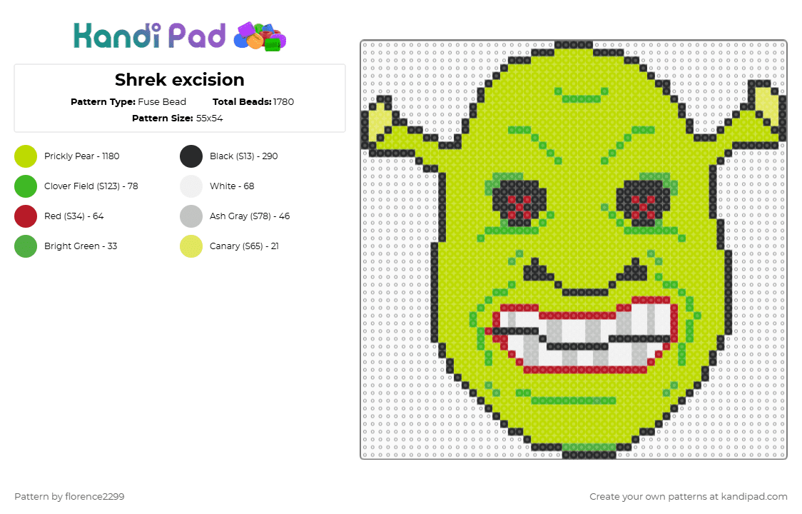 Shrek excision - Fuse Bead Pattern by florence2299 on Kandi Pad - shrexision,shrekcision,green