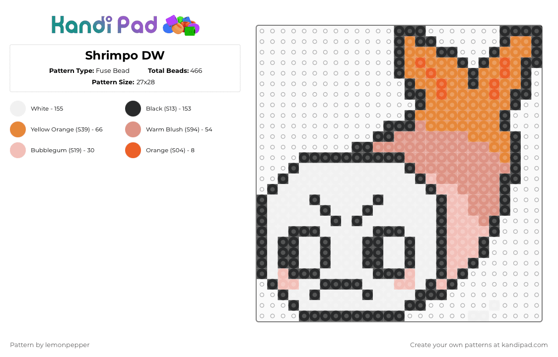 Shrimpo DW - Fuse Bead Pattern by lemonpepper on Kandi Pad - beige, orange