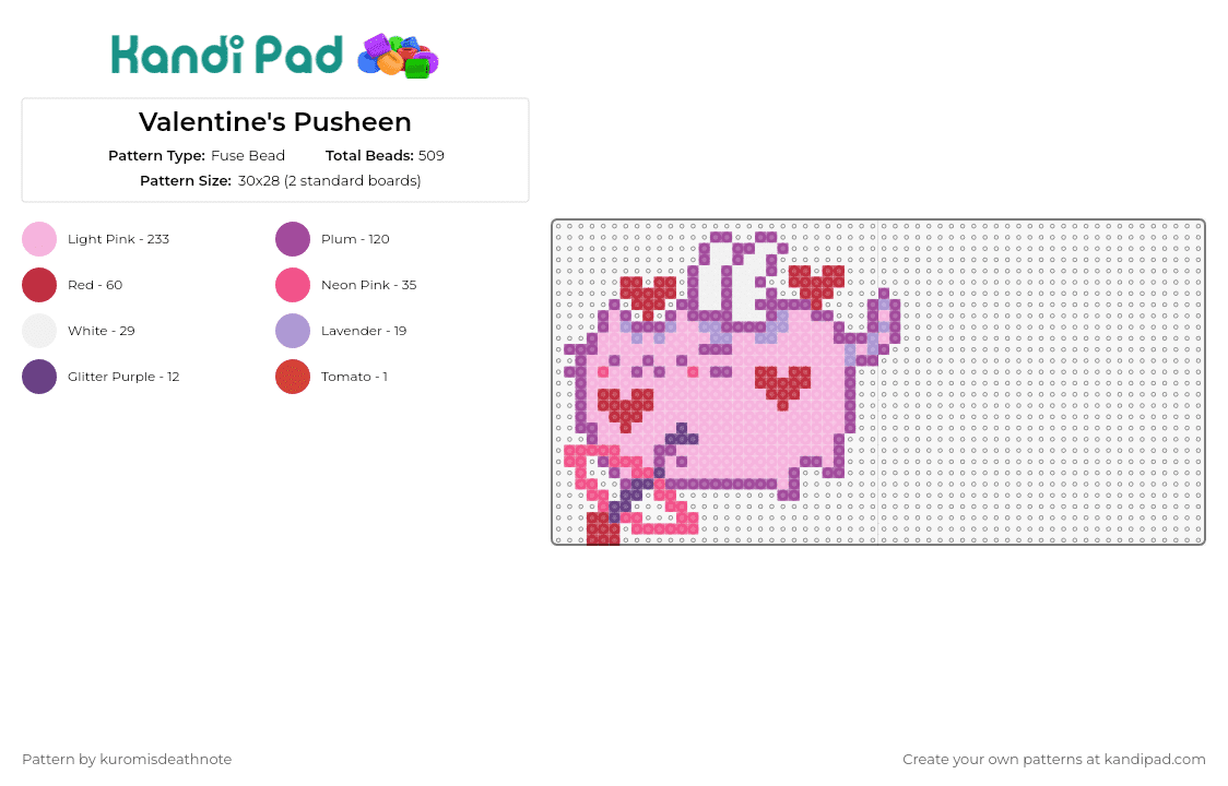 Valentine\'s Pusheen - Fuse Bead Pattern by kuromisdeathnote on Kandi Pad - pusheen,valentines day,love,cupid,celebrate,charming,adorable,collection,sweet gift,affection,holiday spirit