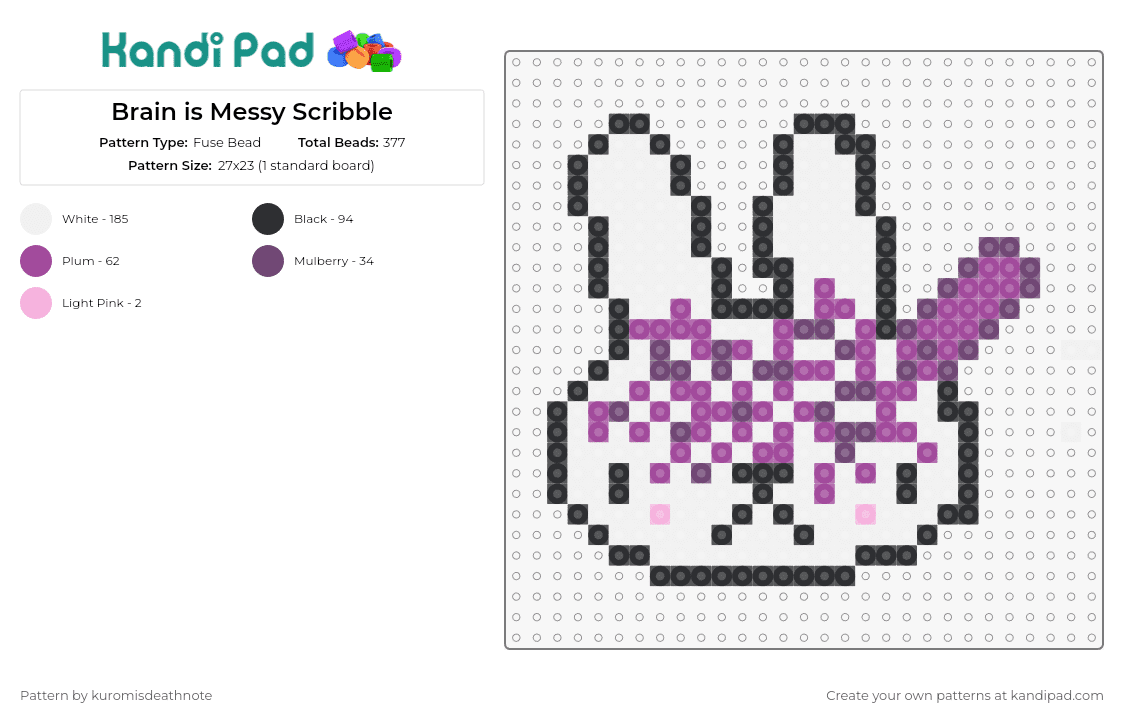 Brain is Messy Scribble - Fuse Bead Pattern by kuromisdeathnote on Kandi Pad - bunny,scribble,whimsy,creativity,playful,unique,structure,spontaneity,purple,pink