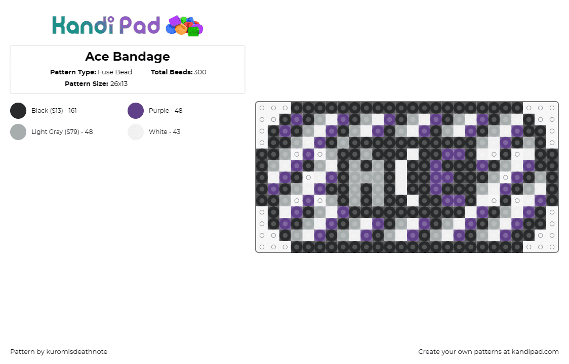 Ace Bandage - Fuse Bead Pattern by kuromisdeathnote on Kandi Pad - ace,asexual,bandage,pride,injury,health,medical,purple,gray,white