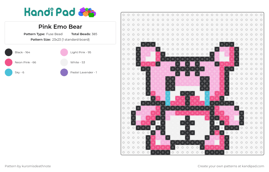 Pink Emo Bear - Fuse Bead Pattern by kuromisdeathnote on Kandi Pad - teddy bear,emo,cry,sad,tender,emotion,heartfelt,pink,expressive,crafters