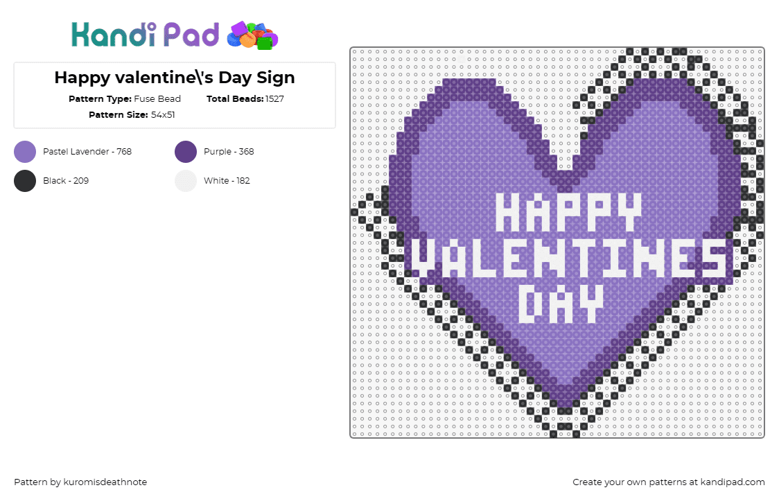 Happy valentine\'s Day Sign - Fuse Bead Pattern by kuromisdeathnote on Kandi Pad - valentines,heart,love,celebration,message,purple