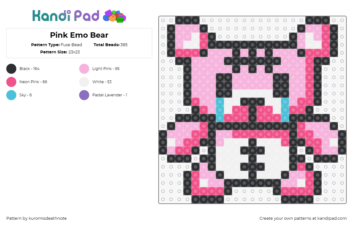 Pink Emo Bear - Fuse Bead Pattern by kuromisdeathnote on Kandi Pad - teddy bear,emo,cry,sad,tender,emotion,heartfelt,pink,expressive