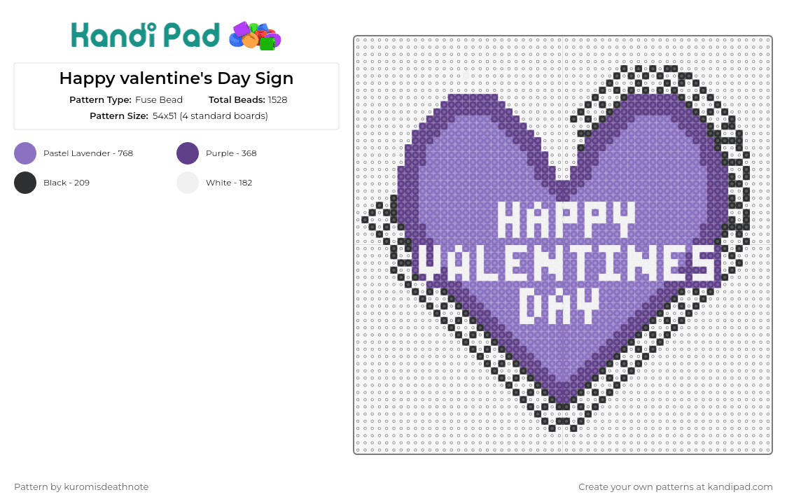 Happy valentine\'s Day Sign - Fuse Bead Pattern by kuromisdeathnote on Kandi Pad - valentines,heart,love,celebration,message,purple