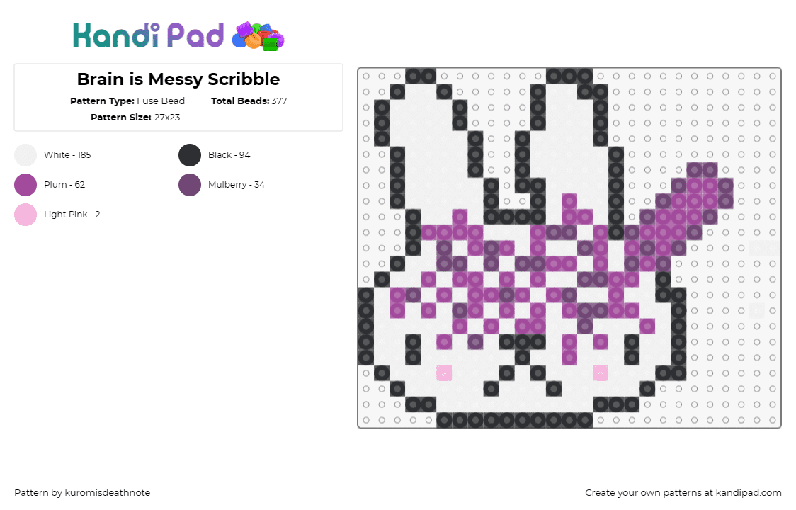 Brain is Messy Scribble - Fuse Bead Pattern by kuromisdeathnote on Kandi Pad - bunny,scribble,playful,structure,spontaneity,purple,pink