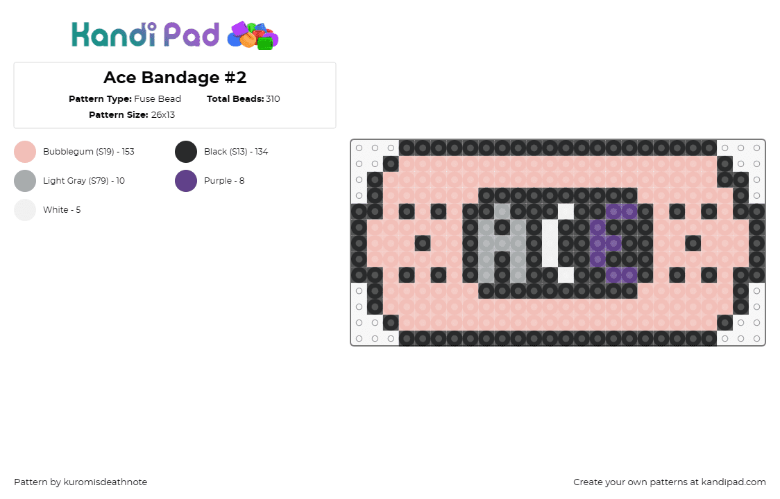 Ace Bandage #2 - Fuse Bead Pattern by kuromisdeathnote on Kandi Pad - ace,asexual,bandage,pride,injury,health,medical,pink