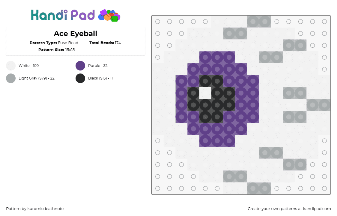 Ace Eyeball - Fuse Bead Pattern by kuromisdeathnote on Kandi Pad - eyeball,asexual,ace,pride,spooky,community,white,purple