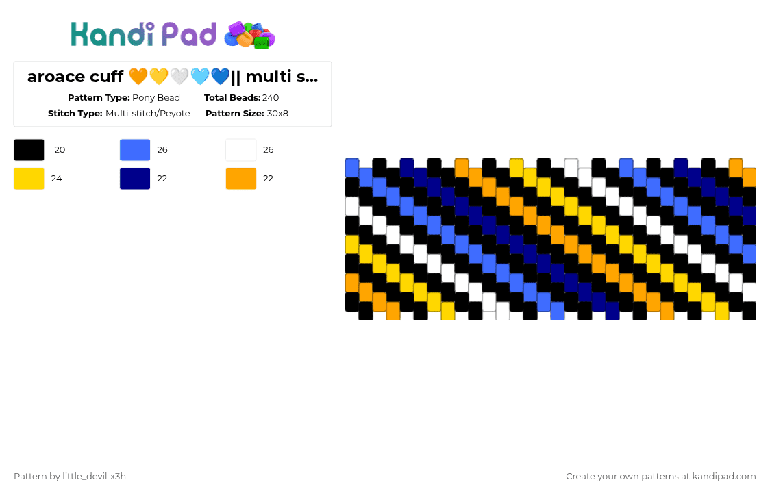 aroace cuff 🧡💛🤍🩵💙|| multi stitch - Pony Bead Pattern by k4yz_osc on Kandi Pad - aroace, black, blue, cuff, flag, multi stitch, pride, pride flag, yellow