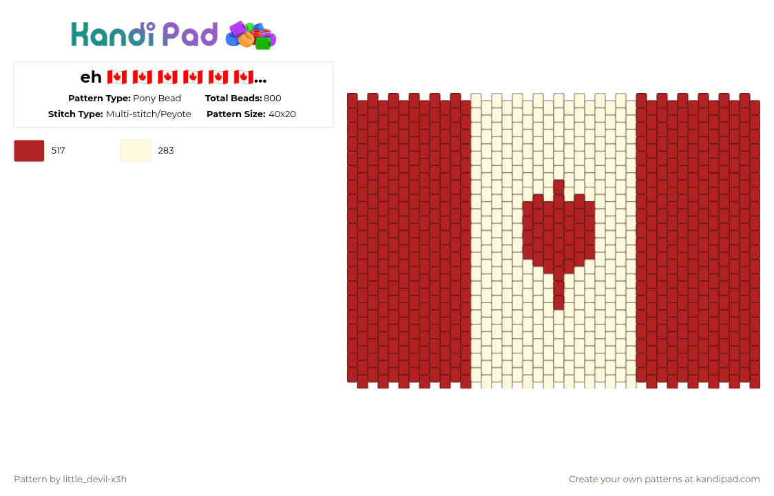 eh 🇨🇦 🇨🇦 🇨🇦 🇨🇦 🇨🇦 🇨🇦 🇨🇦 🇨🇦 🇨🇦 🇨🇦 🇨🇦 🇨🇦 🇨🇦 🇨🇦 🇨🇦 🇨🇦 🇨🇦 - Pony Bead Pattern by k4yz_osc on Kandi Pad - white,red,canda