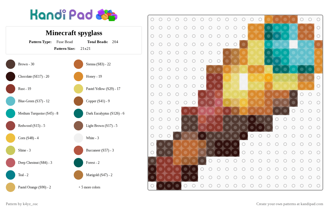 Minecraft spyglass - Fuse Bead Pattern by k4yz_osc on Kandi Pad - tan,teal,red,colorful,minecraft,spyglass,uu smp,wifies,parrot