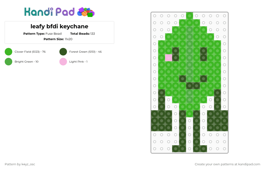 leafy bfdi keychain - Fuse Bead Pattern by k4yz_osc on Kandi Pad - green,gold