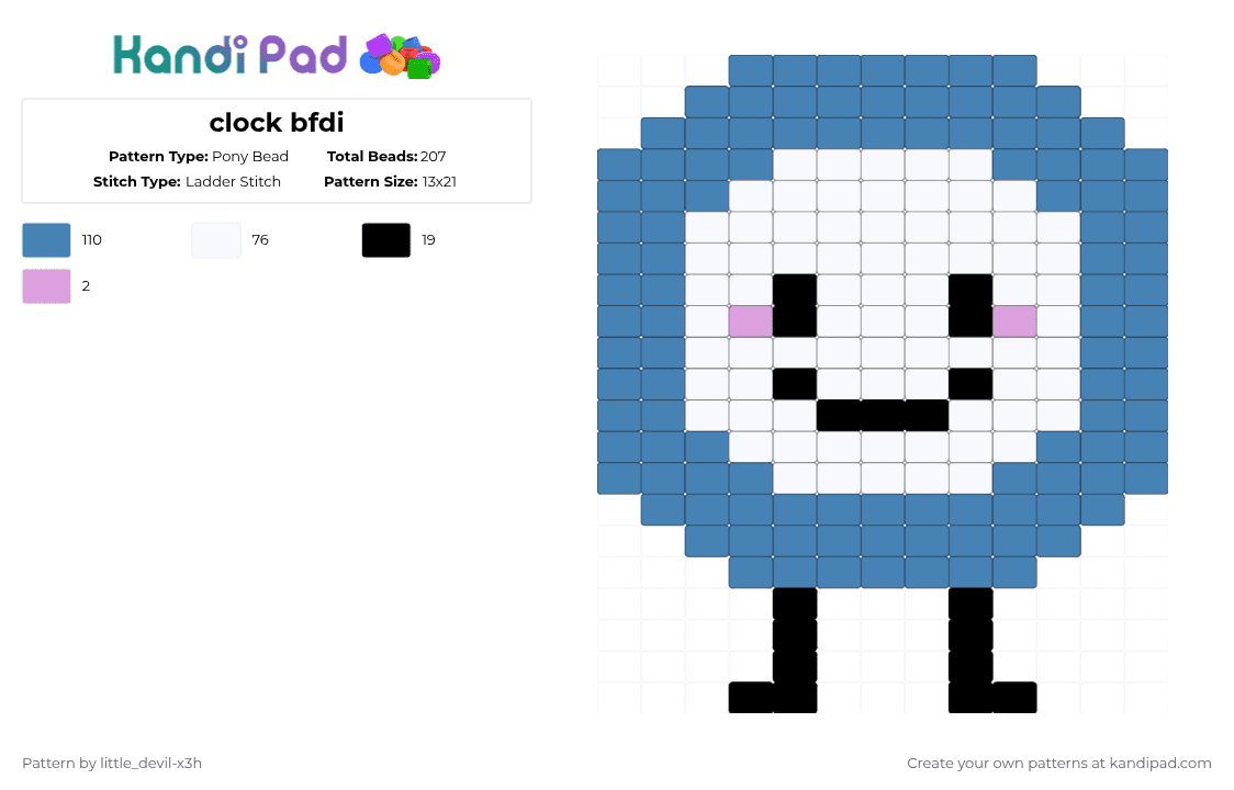 clock bfdi - Pony Bead Pattern by k4yz_osc on Kandi Pad - blue,bfdi,bfdia,tpot,idfb,bfb,clock