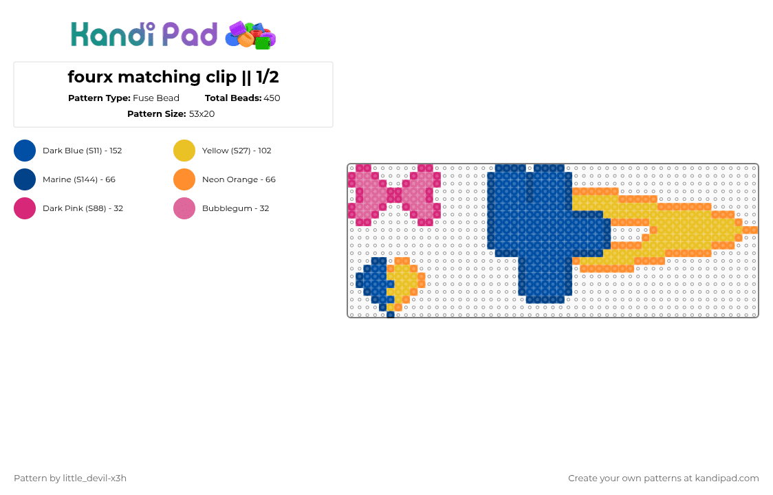 fourx matching clip || 1/2 - Fuse Bead Pattern by k4yz_osc on Kandi Pad - blue,matching,fourx,x,four,clip,yellow
